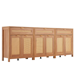 Rattan Cabinet, Set of 3, Rattan Storage Cabinet with 6 Magnetic Doors and 3 Drawers, Sideboard Buf E415-TBZSJLM90INCHJK3LV0