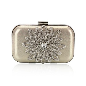 Luxurious Rhinestones Combined Sun Flower Attached Design Fashion Evening Handbag - Light Golden A392-fhbg0115