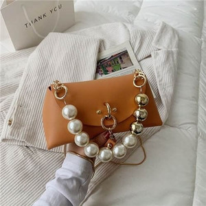 Elegant Big Pearl Chain Handle Three-dimensional Fairlady Fashion Mini Hangbag - Orange A392-fhbg0366
