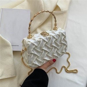 Korean Style Fashion Square Cloth Knitting Style Women Evening Handbag - White A392-fhbg0358