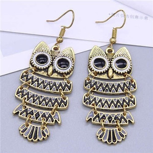 Enamel Night Owl Vintage Fashion Women Wholesale Costume Earrings - Black A392-fear7524