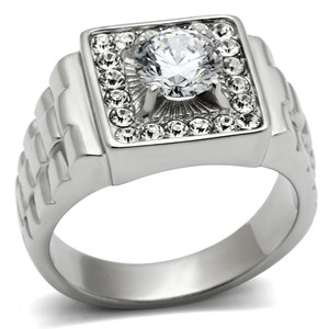 TK347 - High polished (no plating) Stainless Steel Ring with AAA Grade CZ  in Clear A874-TK347