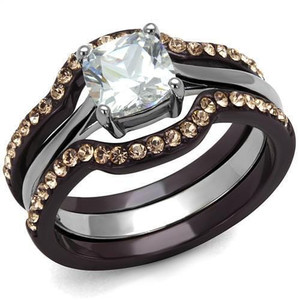 TK1343PC - Two Tone IP Dark Brown (IP coffee) Stainless Steel Ring with AAA Grade CZ  in Clear A874-TK1343PC