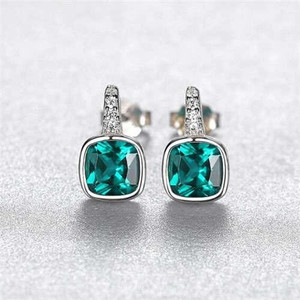 Classic Design Wholesale 925 Sterling Silver Jewelry Square Green Artificial Gem Women Earrings A392-sear0218