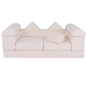 9-Piece Climb and Crawl Foam and Floor Playset with Breathable Suede Fabric-Beige - Color: Beige D681-TP10266BE