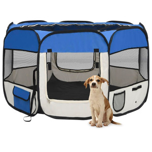  Dog Playpen Blue and Cream Polyester, Steel 43.3 x 43.3 x 22.8 in A949-171014