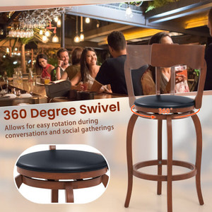 Swivel Bar Stools Set of 2 with Rubber Wood Frame and Upholstered Seat-29 Inch - Color: Black & Bro D681-JV11964ES-29