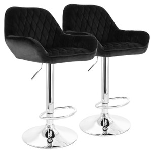 Elama 2 Piece Adjustable Velvet Bar Stools in Black with Chrome Base D970-ELM-221E-BLK