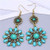 Vintage Royal Fashion Resin and Rhinestone Flower Design Women Dangle Earrings - Teal A392-fear7529