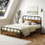 Queen Size Industrial Metal Platform Bed Frame Headboard Mattress Foundation - Color: Black - Size: D681-HU10521CF-Q