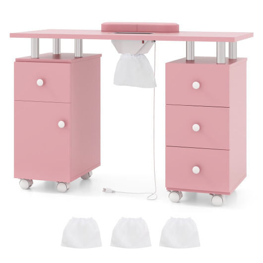 Manicure Table Nail Desk with Electric Dust Collector and 3 Dust Bags-Pink - Color: Pink D681-HB88759US-PI