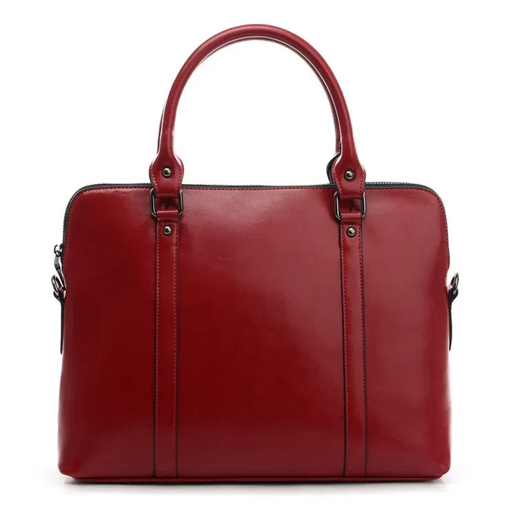 Color: Red - Oyixinger New 100% Genuine Leather Briefcase For Woman 14 inch Laptop Bag Women's Hand F640-67045224381