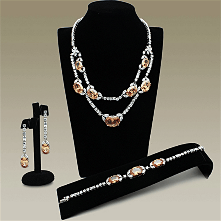 LO2326 - Rhodium Brass Jewelry Sets with AAA Grade CZ  in Champagne A874-LO2326