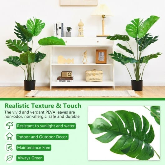 2 Pack Artificial Monstera Deliciosa Tree with 10 Leaves of Different Sizes - Color: Green D681-HZ10053-2