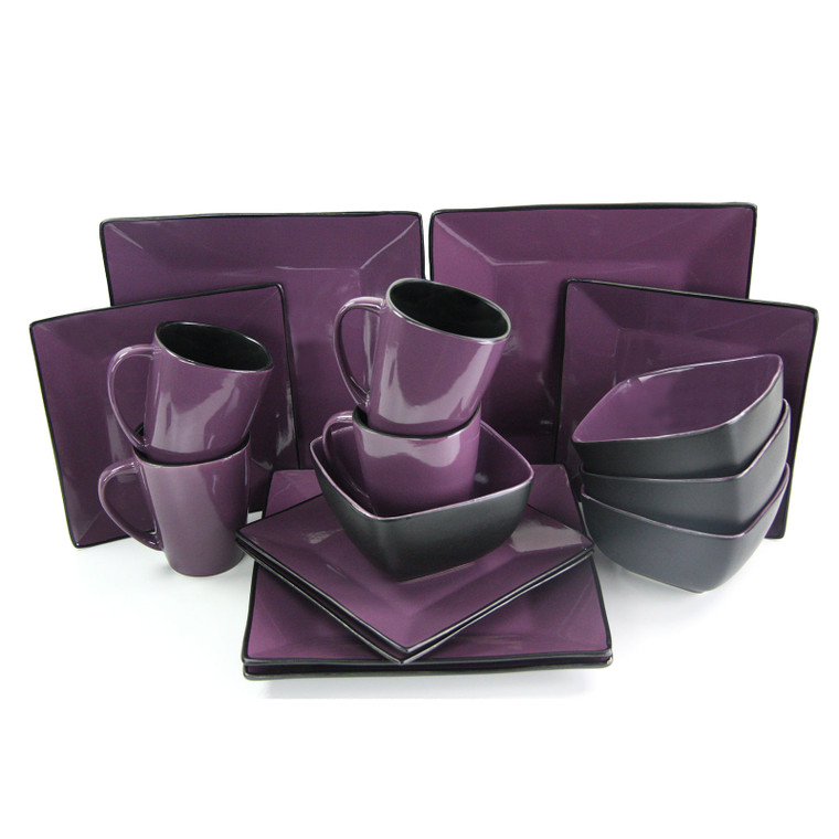 Elama Mulberry Loft 16 Piece Modern Premium Stoneware Dinnerware Set with Complete Settings for 4 D970-ELM-MULBERRY16