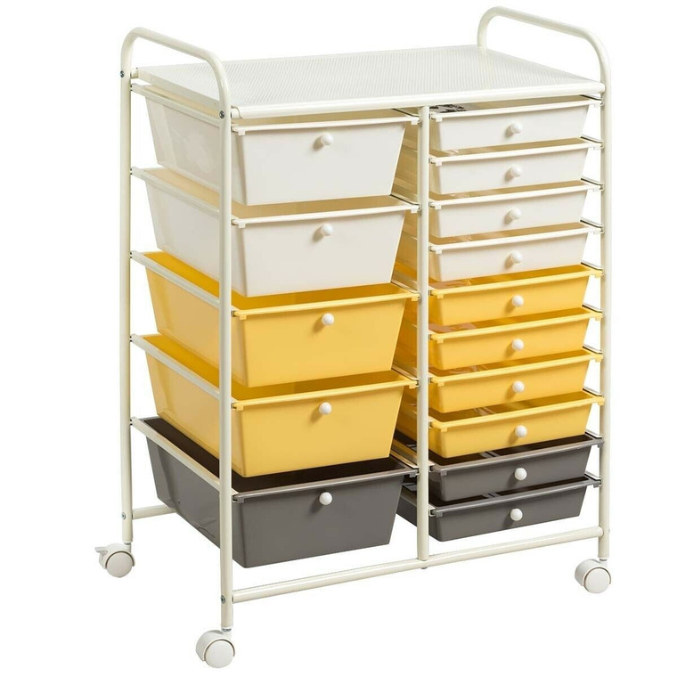 15-Drawer Storage Rolling Organizer Cart-Yellow - Color: Yellow D681-HW53825YE
