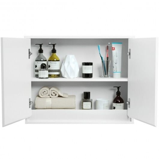 2-Door Wall-Mounted Bathroom Mirrored Medicine Cabinet - Color: White D681-HW65488