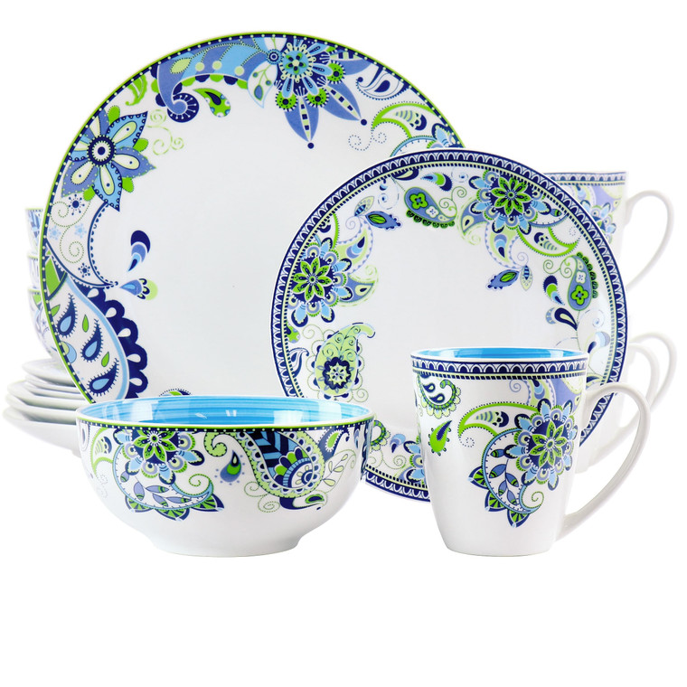 Elama Blue Fiesta 16 Piece Round Porcelain Dinnerware Set D970-ELM-BLUEFIESTA16