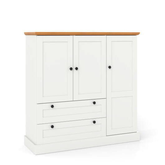 47.5 Inch Kitchen Freestanding Storage Cabinet with 3 Doors and 2 Large Drawers-White - Color: White D681-JV12886US-WH