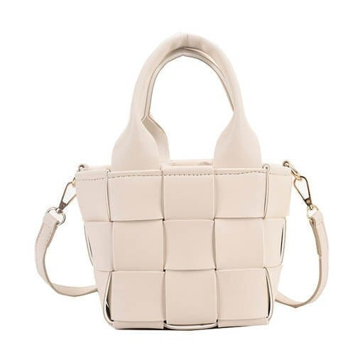 Trendy Braided Split Jointed Design Crossbody Women Bucket Bag - White A392-fhbg0293