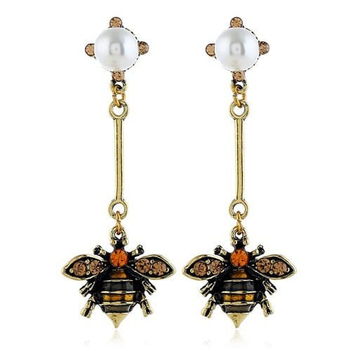 Pearl Inlaid Vintage Bee Dangling Fashion Costume Earrings A392-fear3370