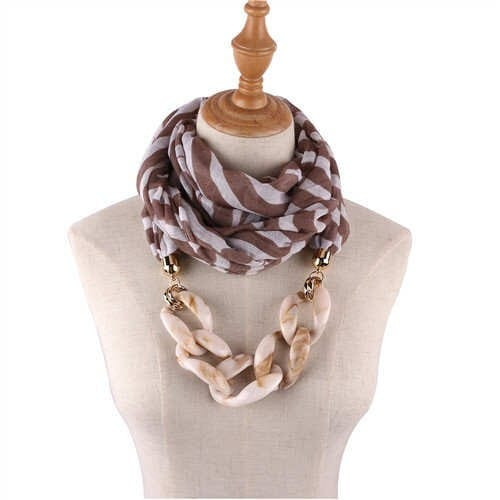 Acrylic Chain Decorated High Fashion Cotton Women Scarf Necklace - Brown A392-fasn0361