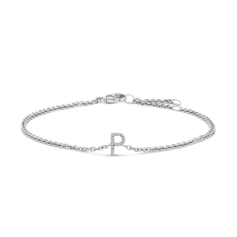 10K White Gold Diamond Accent "P" Initial Charm and Link Bracelet N162-024146BASH