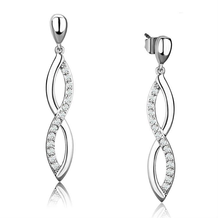 3W1045 - Rhodium Brass Earrings with AAA Grade CZ  in Clear A874-3W1045