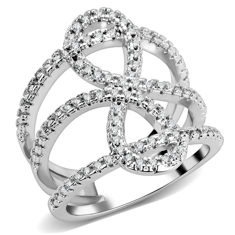 3W1587 - Rhodium Brass Ring with AAA Grade CZ  in Clear A874-3W1587