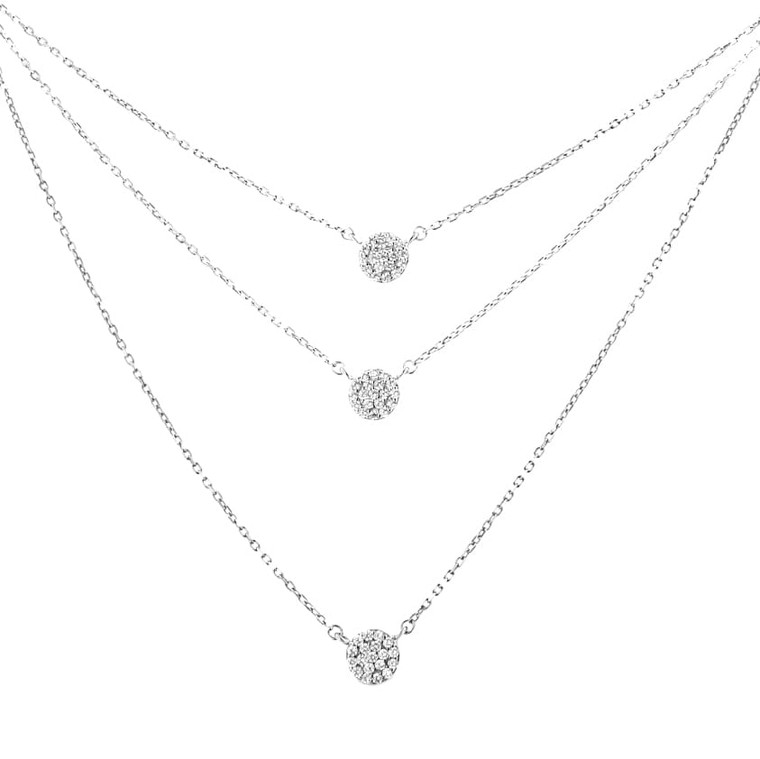 .925 Sterling Silver 1/2 Cttw Round Diamond Medallion Multi-Strand Tri Pendant 18" Necklace (H-I Co N162-90-2525WDM