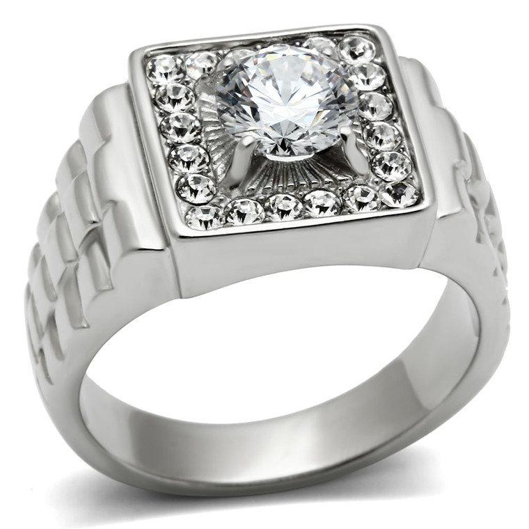 TK347 - High polished (no plating) Stainless Steel Ring with AAA Grade CZ  in Clear A874-TK347