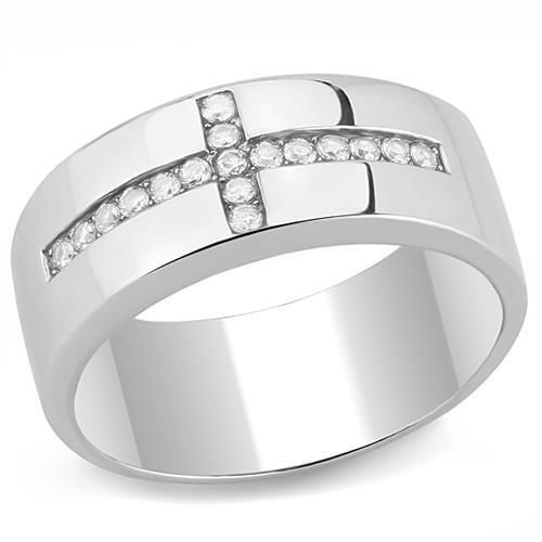 TK3225 - High polished (no plating) Stainless Steel Ring with AAA Grade CZ  in Clear A874-TK3225