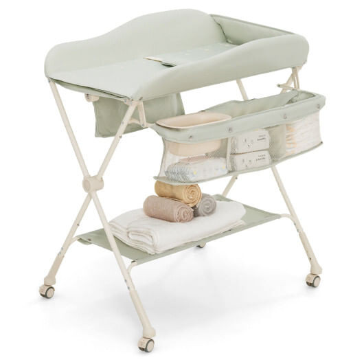 Baby Diaper Changing Table with Water Basin Wheel-Green - Color: Green D681-AC10008GN