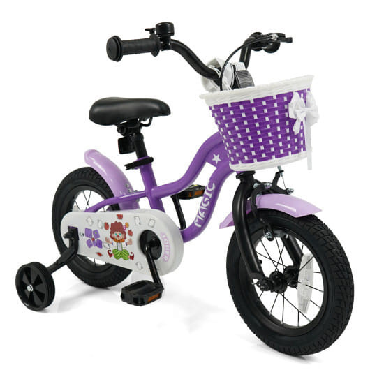 12 Inch Kids Bike with Training Wheels for Aged 3-4 Years Old - Magic Purple - Color: Purple - Size D681-TS10327PU-12