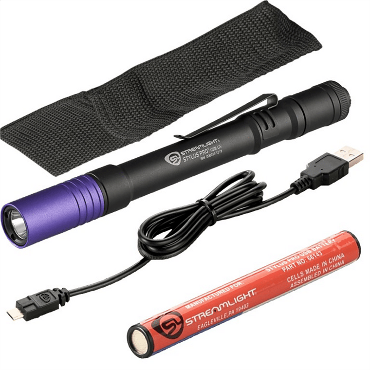 Streamlight Stylus Pro USB UV 400 Nanometer Ultraviolt LED Penlight with USB Charge Cord - Black T398-STL66149
