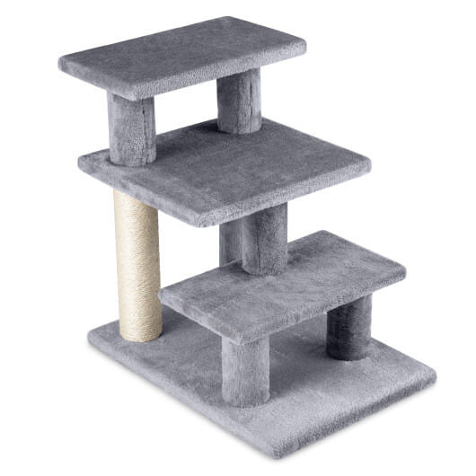3-Tier Cat Stairs 19 Inch Plush Steps with Scratching Posts for High Bed Sofa-Gray - Color: Gray D681-PV10429GR