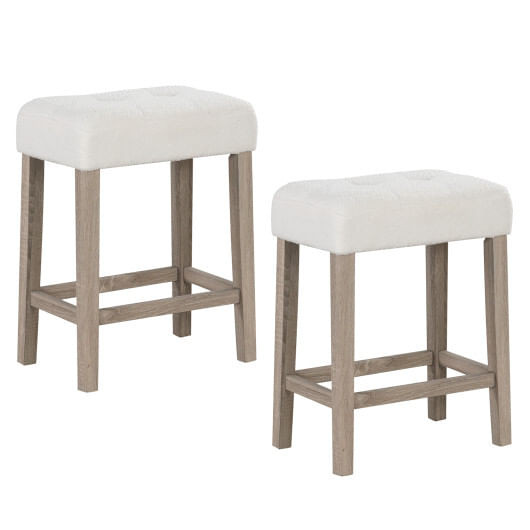 Modern Counter Height Bar Stools Set of 2 with Rubber Wood Legs-White and Gray - Color: White - Siz D681-JV12048WH
