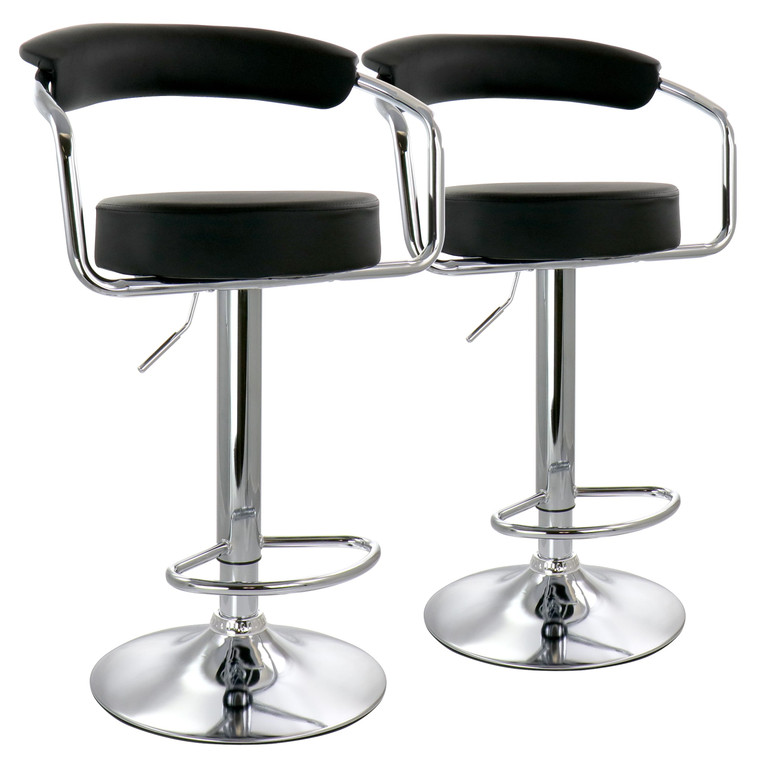Elama 2 Piece Faux Leather Retro Adjustable Bar Stool in Black with Chrome Handles and Base D970-ELM-709-BLK