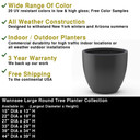 Dimensions chart showing multiple size options for Wannsee large round fiberglass tree planter