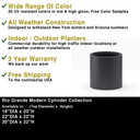 Dimensions and product details chart for Rio Grande Modern Cylinder Planter Pot