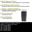 Dimensions chart showing multiple size options for Toulan tapered tall square fiberglass planter