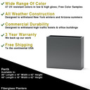 Dimensions chart showing multiple size options for Perth tall fiberglass planter boxes