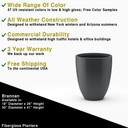 Dimension and feature chart for Brannan large round fiberglass planter pot