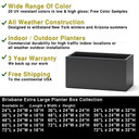 Dimensions chart showing multiple size options for Brisbane extra large fiberglass planter boxes