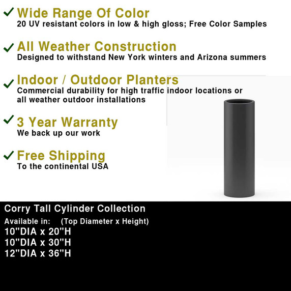 Corry Tall Cylinder Fiberglass Planter - Modern Column Design for Indoor and Outdoor Spaces