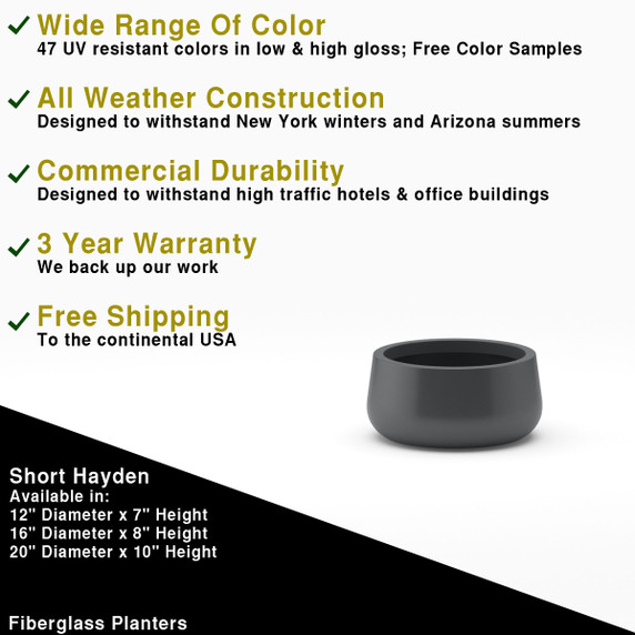 Dimension and spec sheet diagram for Short Hayden Tabletop Planter Pot