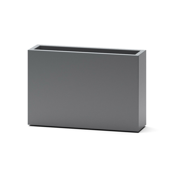 Rectangular Milano narrow fiberglass planter box in matte charcoal finish