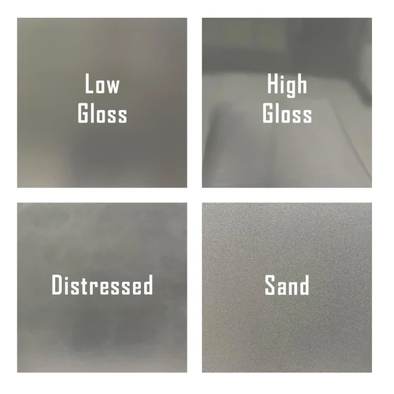 Color and texture options for modular 12-inch wide fiberglass planter box including gloss, matte, and sand finishes