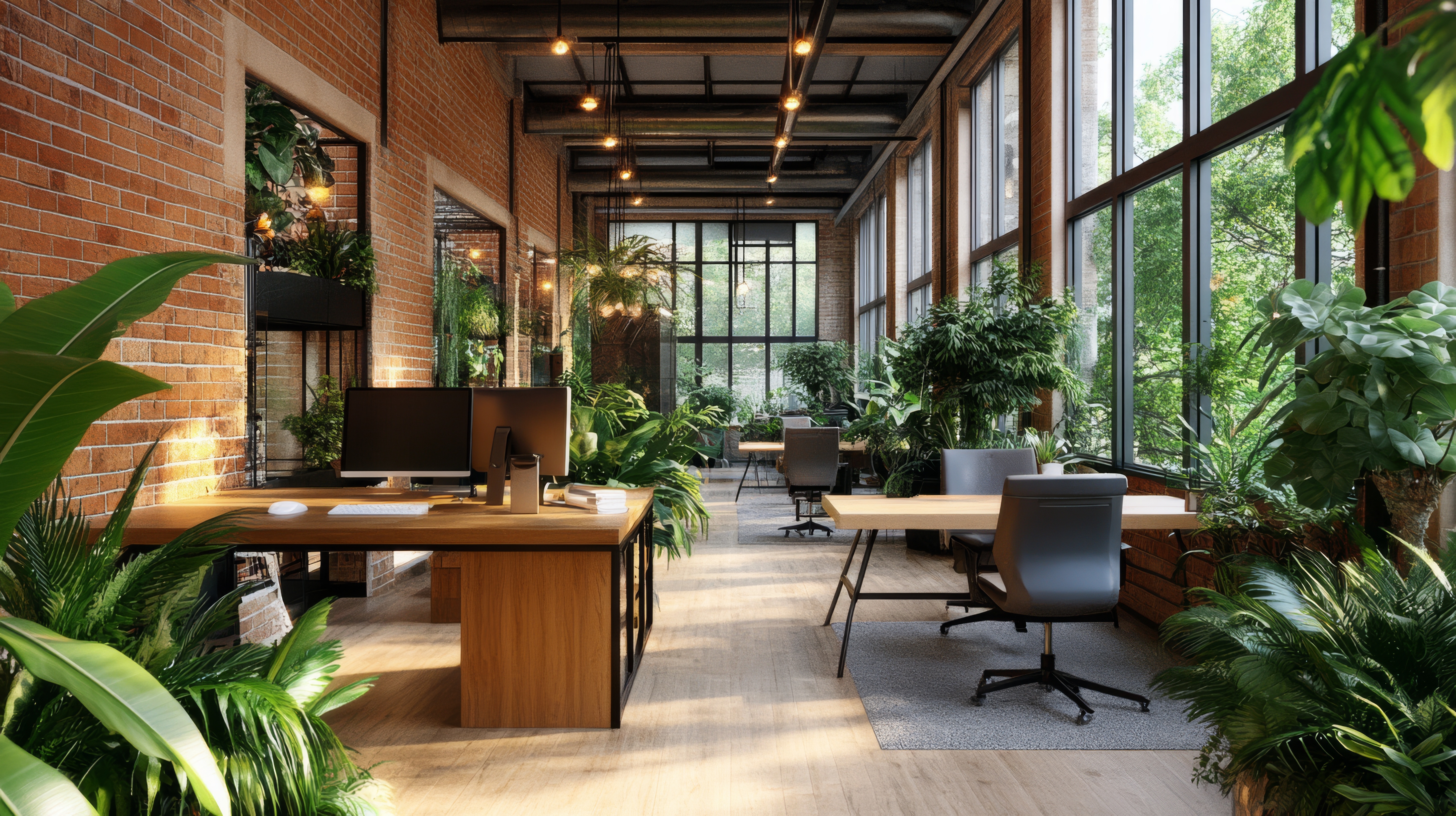 Green biophilic design in an office space
