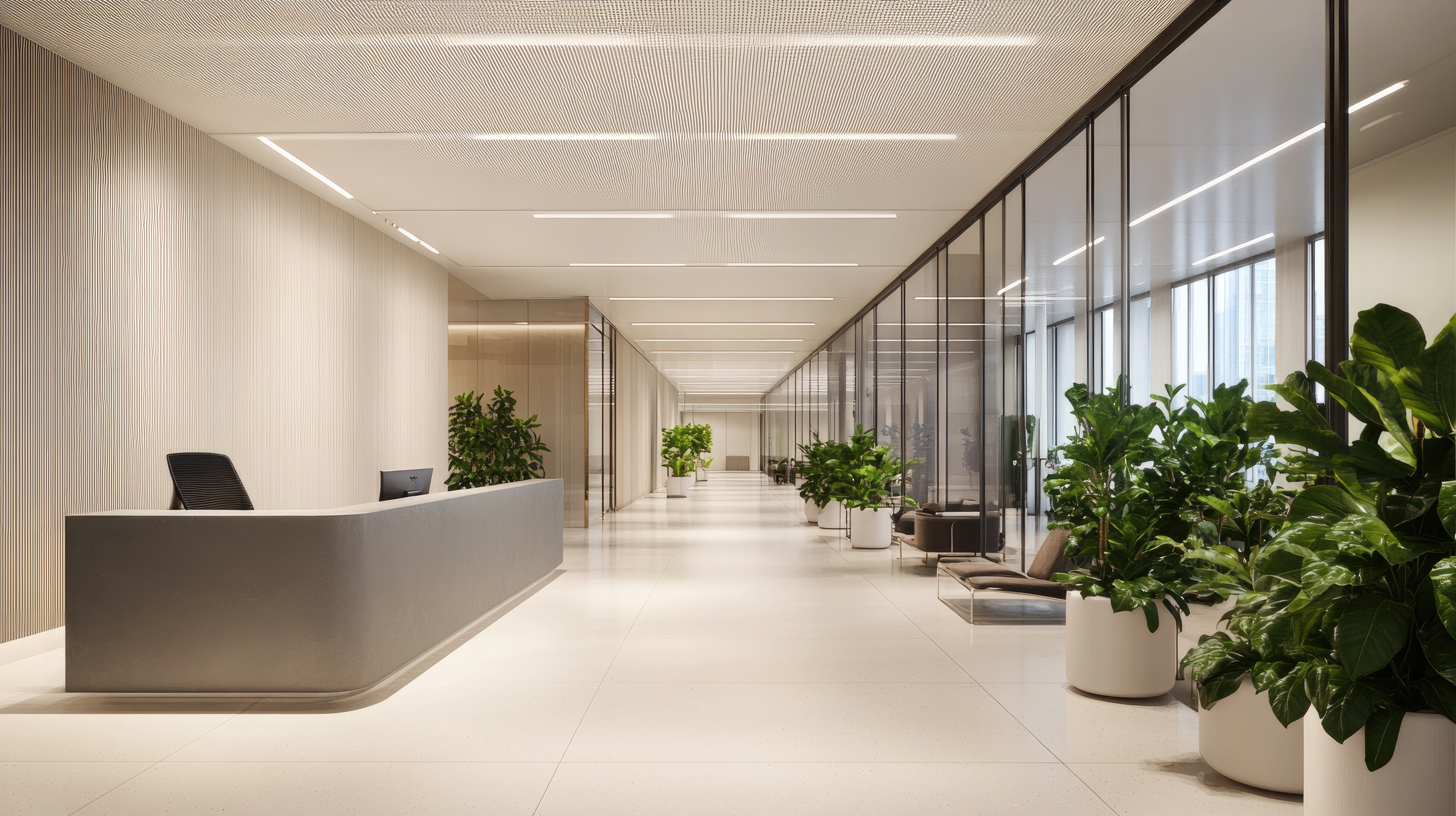 Modern functional lobby with planters